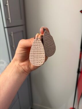 Woven Teardrop Leather Earrings - Mauve Pink